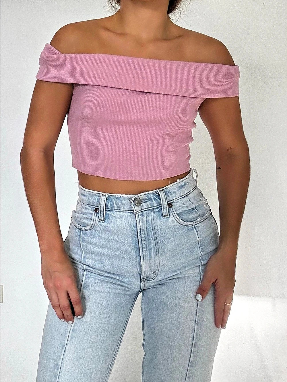 Pink Off-Shoulder Crop Top Like New